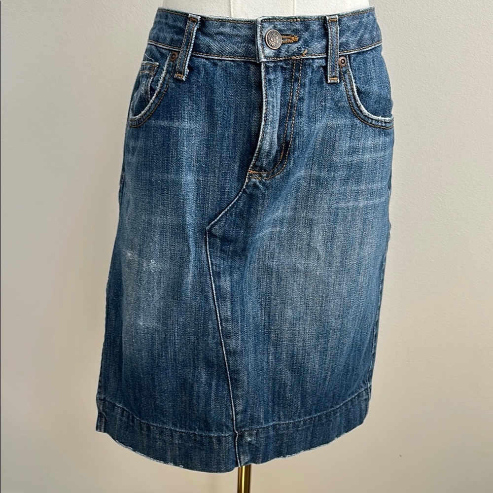 Vtg High Waist Distressed‎ Denim Pencil Jean Skirt 31 USA Indie Sleaze Western